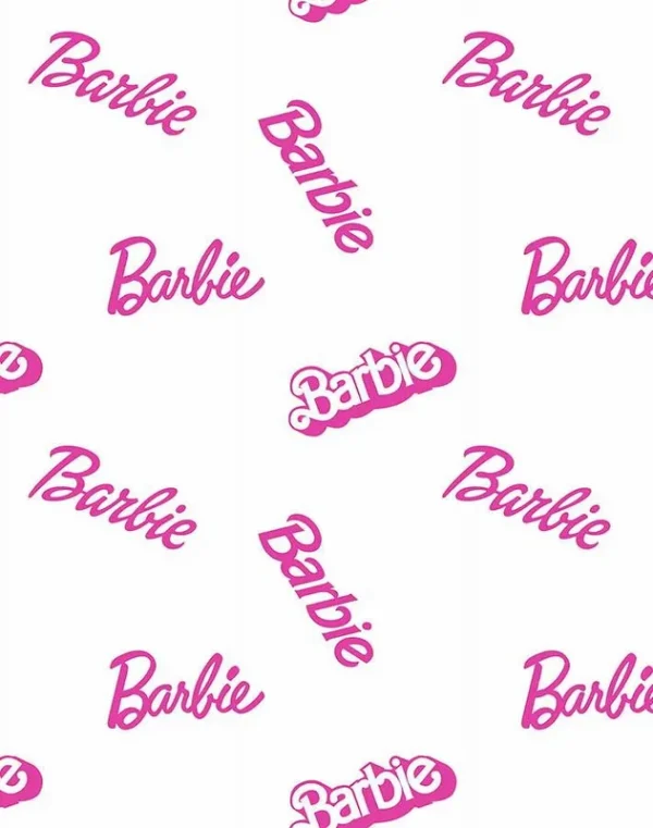 Barbie Logo Mix Removable Vinyl Wallpaper, White, Size: 26.25 Inches Wide by 108 Inches High