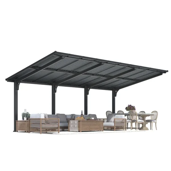 AECOJOY 20'x10' Lean to Hardtop Metal Carport Gazebo, 10x20 Outdoor Freestanding Pergola Gazebo