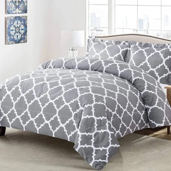 Shatex Microfiber 3 Pieces Bedding Comforter Sets Geometry, Queen - Geometry-grey