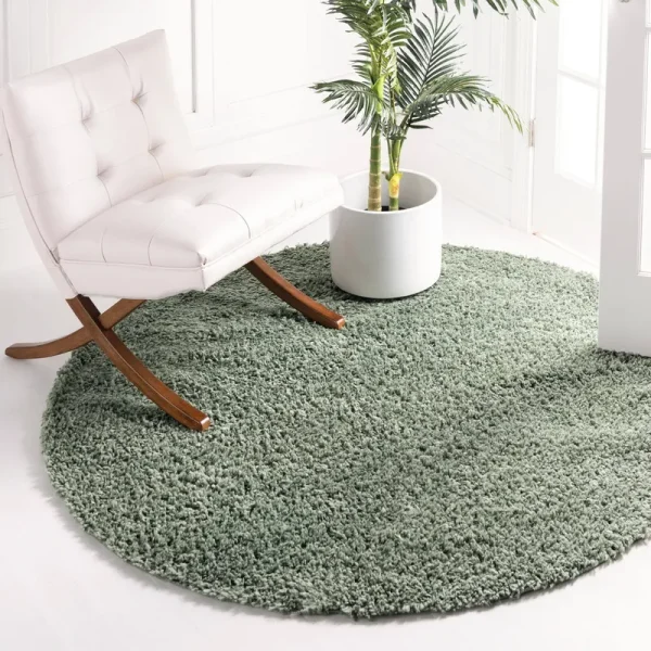 Unique Loom Davos Shag Sage Green 5 ft. x 5 ft. Round Area Rug