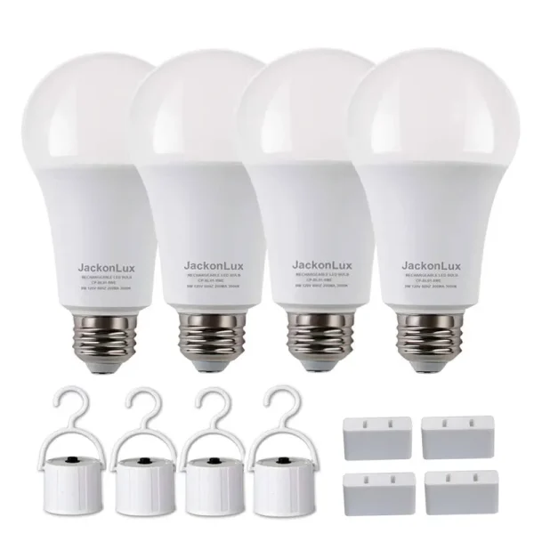 JackonLux Rechargeable Emergency Light Bulb, Soft White, 4 Pack