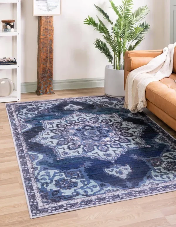 Unique Loom Wasahable Renaissance 9x12 Navy Blue Floral Large Area Rug