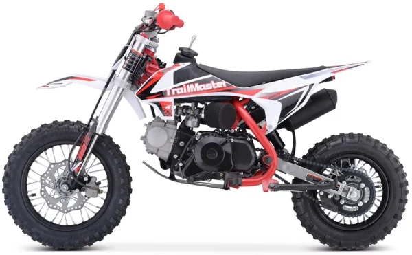 Trailmaster TM15 Dirt Bike 110cc Semi Automatic 4 Speed, 24.21 in Seat Height, Disk Brakes, Twin Spar Frame (Red)
