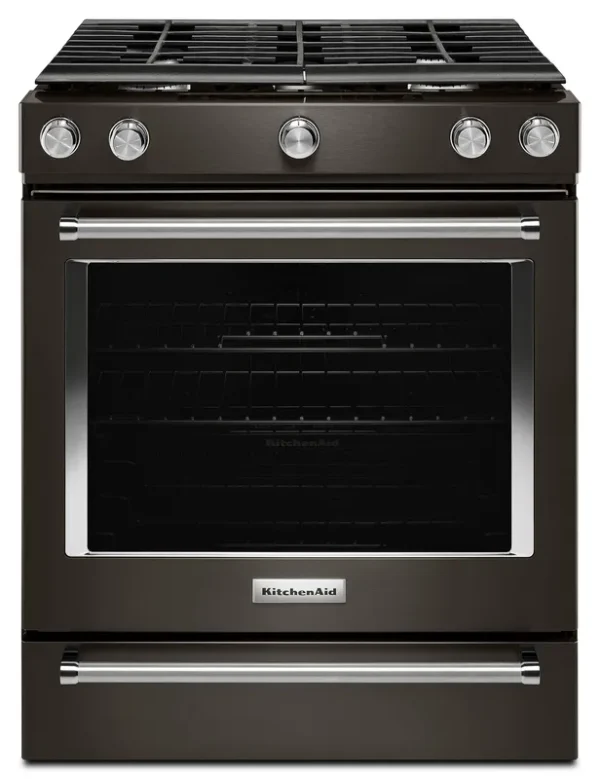 KitchenAid 30-Inch 5-Burner GAS Slide-In Convection Range - Black Stainless