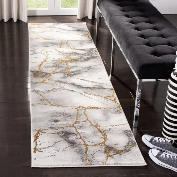Coupland Abstract Gray/Gold Area Rug Orren Ellis Rug Size: Runner 2'3" x 14'