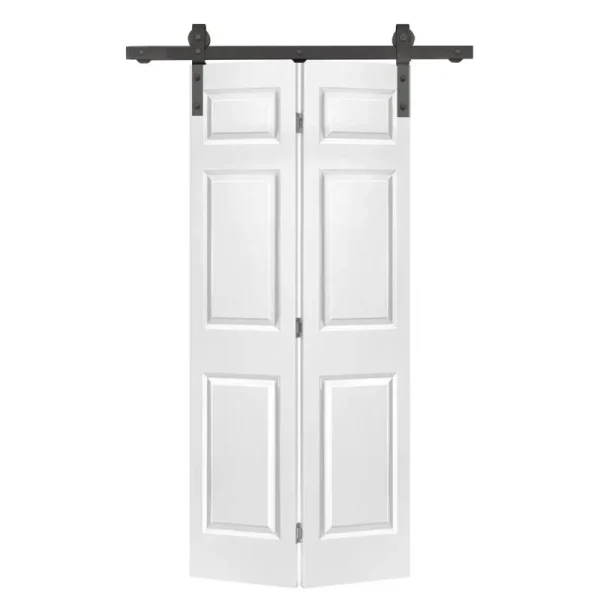 CALHOME 36 in. x 80 in. 6 Panel Primed MDF Composite Bi-Fold Barn Door with Sliding Hardware Kit