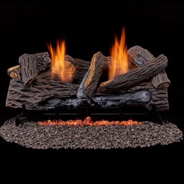 Duluth Forge Ventless Dual Fuel GAS Log Set - 24 in. Berkshire Stacked Oak - Remote Control