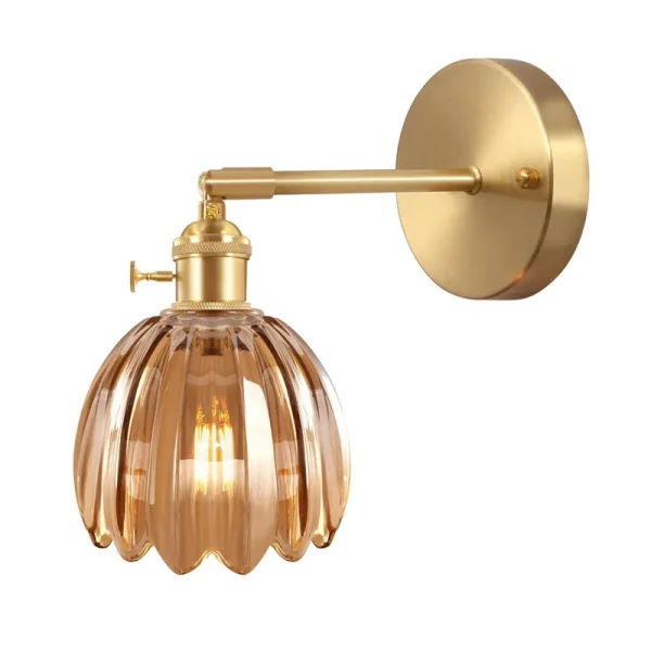 Shenmoyl Vintage Wall Sconces with Amber Tulip Glass Lampshade 180 Degree Adjustable Brass Sconces Modern Wall Lighting Fixture with Switch for