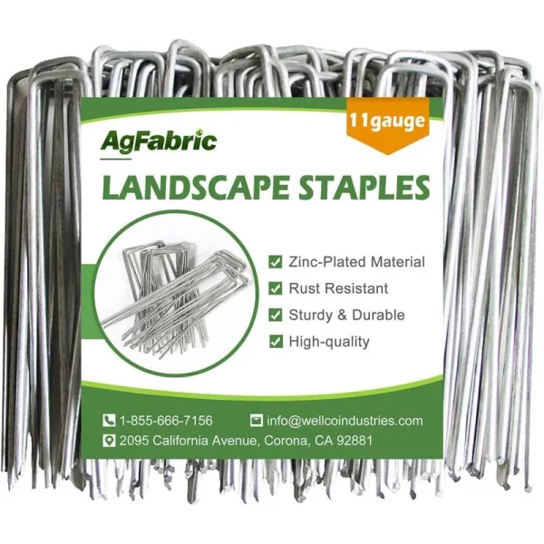 Agfabric 1.57 in. x 10 in. Galvanized Landscape Staples Stake 11-Gauge, Silver, Metal Weedmat Stake Pins (50-Pack)