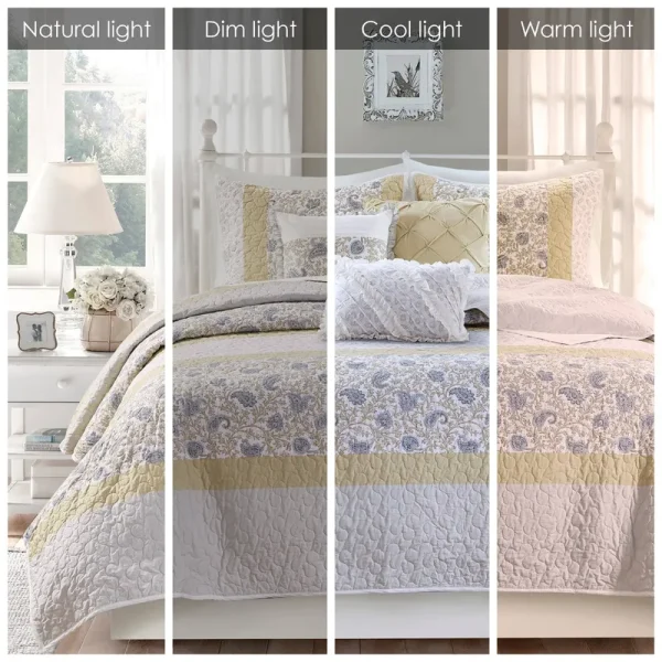 Madison Park Dawn 6 Piece Cotton Percale Reversible Coverlet Set - Full/Queen