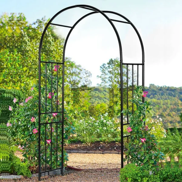 Costway 7.2ft Garden Arch Steel Arbor Wedding Garden Decoration Climbing Plants w/Stakes