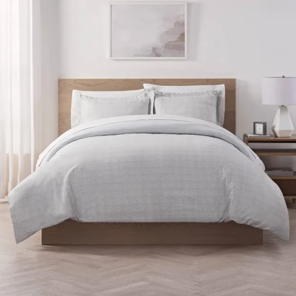 Serta Supersoft Cooling Bed Set, Reversible Duvet Set - Light Grey - King