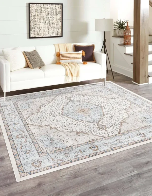 Unique Loom Nyla 10 ft Square Blue Floral Area Rug