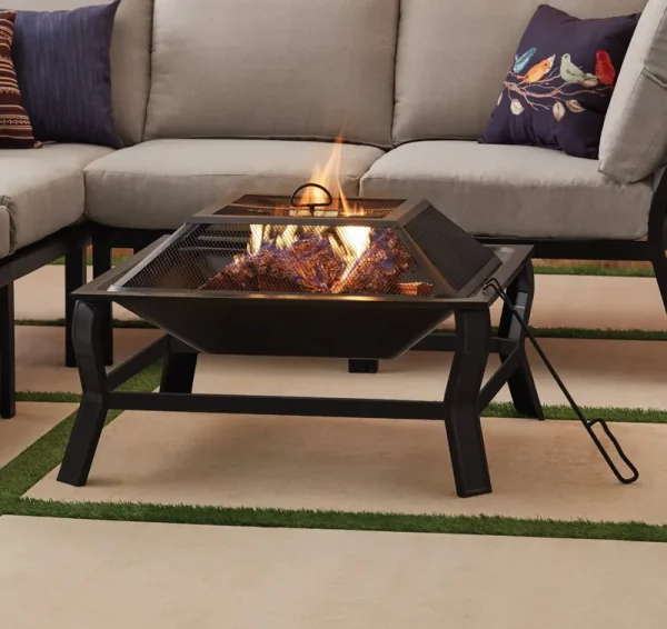 Mainstays Greyson 30 Square Wood Burning Fire Pit with Mesh Screen, Size: 20.47 inch