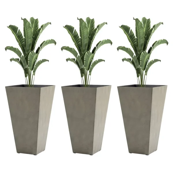 Outsunny Set of 3 Tall Planters with Drainage Hole, 28" Outdoor Flower Pots, Indoor Planters for Porch Patio and Deck, Gray