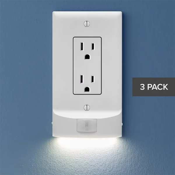 SnapPower MotionLight Wall Plate for D��cor Outlets LED Night Lights with Auto On/Off Sensor, Motion Detecting, Bright/Dim Options - White (3 Pack)