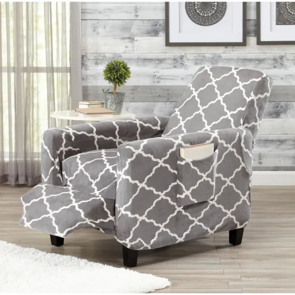 Velvet Plush Stretch Slipcover | Magnolia Collection by Great Bay Home Recliner / Grey