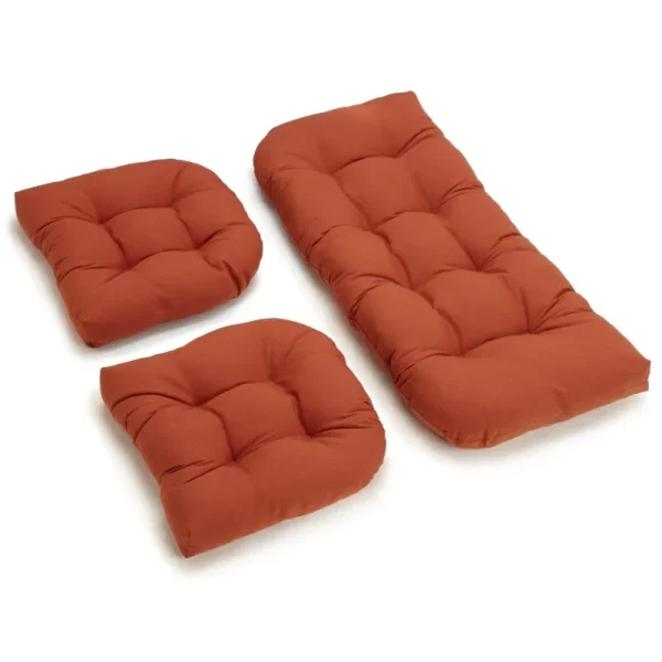 Blazing Needles U-Shaped Twill Tufted Settee Cushion Set, Spice - Set of 3
