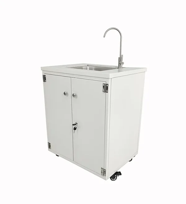 Cabinet Portable Sink Self Contained Hand Wash Station Mobile Sink Water Fountain Water Supply 110V/12V Powered Built-in Pump Water Jugs NOT included 24 X 18 X 30 CABINET SIZE 10094