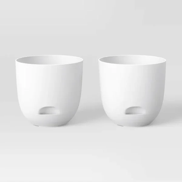 4" Wide 2pc Indoor/Outdoor Self-Watering Planters White - Room Essentials