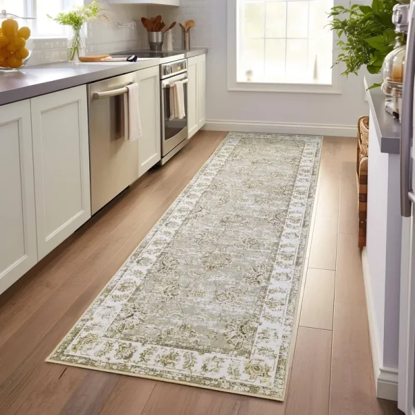 jinchan Runner Rug 3x7 Hallway Vintage Rug Kitchen Washable Runner Rug Floral Print Floor Cover Indoor Thin Rug Retro Mat Accent Rug Bathroom