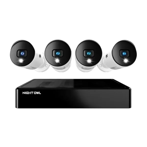 Night Owl 8 Channel 1080p Bluetooth DVR with 1TB Hard Drive and 4 Wired 1080p Spotlight Cameras, White