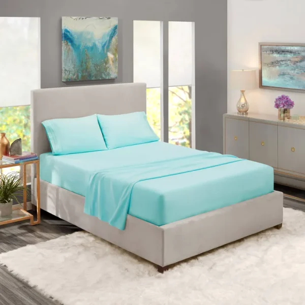 Clara Clark Split King Size Deep Pocket 5 Piece Bed Sheets Set, 1800 Series Hotel Luxury Soft Microfiber, Light Blue