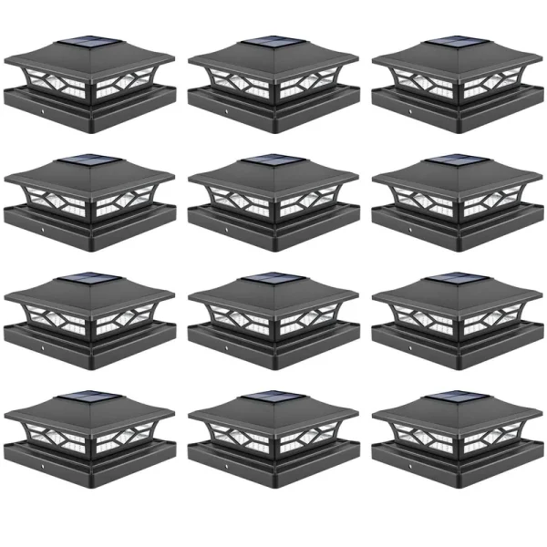 VOLISUN Solar Post Cap Lights: 12 - Pack Outdoor Post Light for White/Black 4x4 Vinyl Fence Deck - Dock 4x4/6x6 Wooden Post 2 Color Modes Waterproof