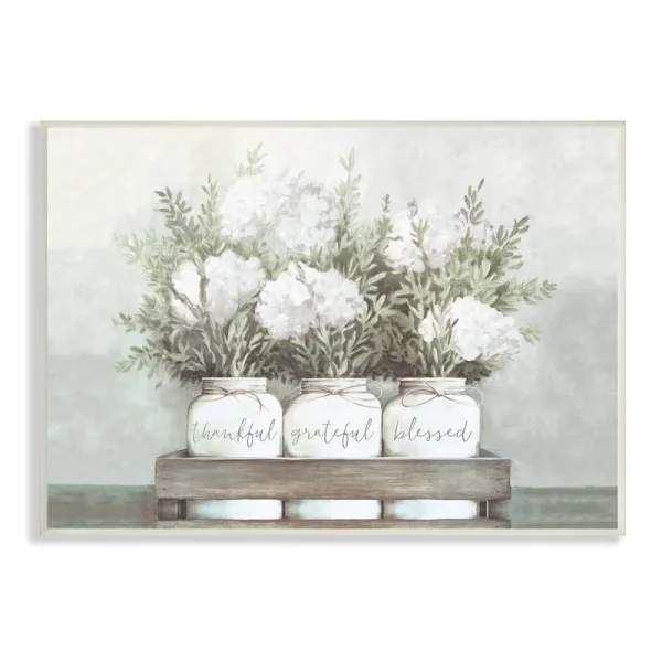 Stupell Industries Pristine Hydrangea Bouquets Thankful Grateful Blessed Sentiment, 10 x 15, Designed by Dogwood Portfolio