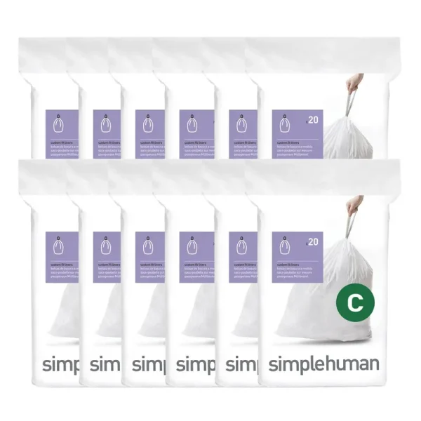 Simplehuman Code C 10-12-Liter Custom Fit Liners Trash Bag - 240-Pack