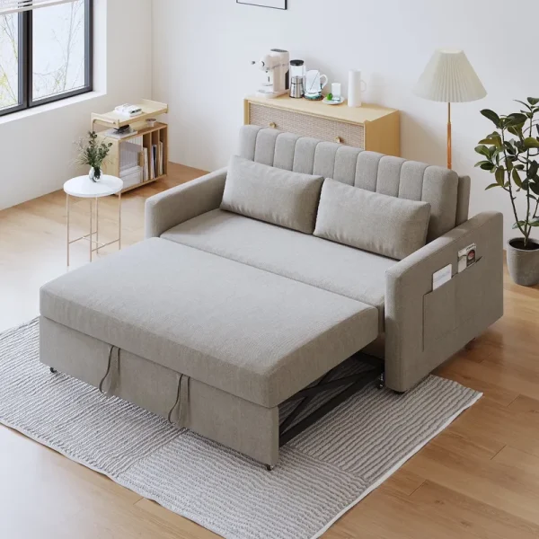 Noodeniya 54" Twins Pull Out Sofa Bed, Modern Convertible Sleeper Couch, Fabric Loveseat for Small Place, Light Gray