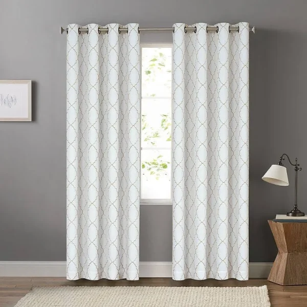 Sonoma Goods for Life 2-Pack Embroidered Dynasty Blackout Curtain, White, 50x84