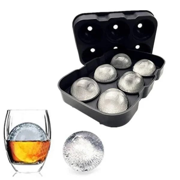 Silicone Ice Cube Trays Combo Round Ice Ball Spheres Ice Cube Tray Mold (6 Round Ice Ball BlackSpheres)
