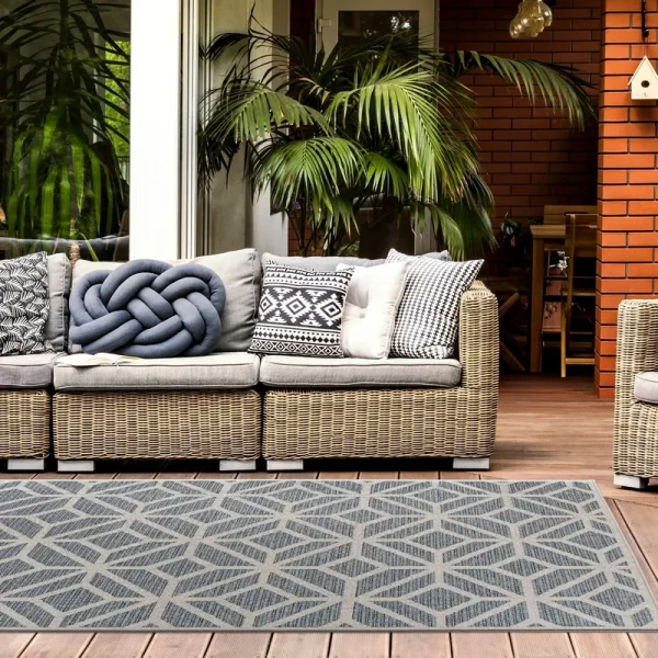 World Rug Gallery Modern Contemporary Geometric Indoor/Outdoor Area Rug - Blue 7'10" x 10'