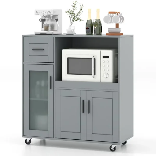 Topbuy Rolling Kitchen Island with Wheels Kitchen Cart?with Drawer and Glass Door Cabinet