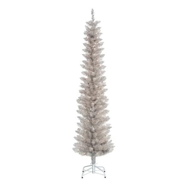 6 ft Pre-Lit Rose Gold Tinsel Christmas Tree, Rose Gold, 6 ft, 100 Cle