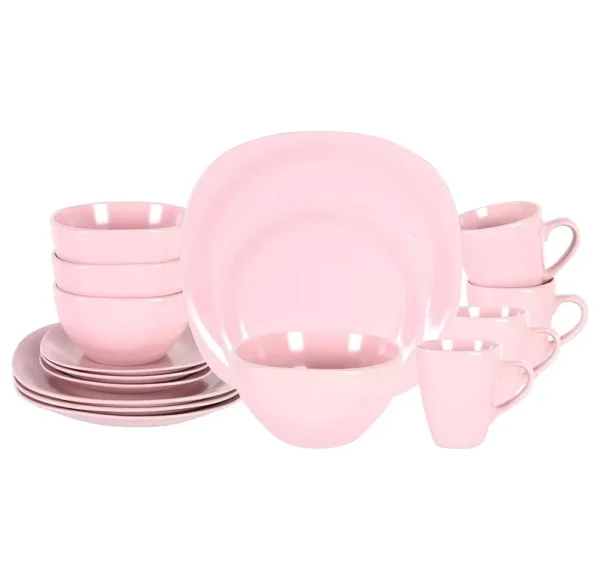 Stoneware Square 16pc Dinnerware Set, Matte Rosé