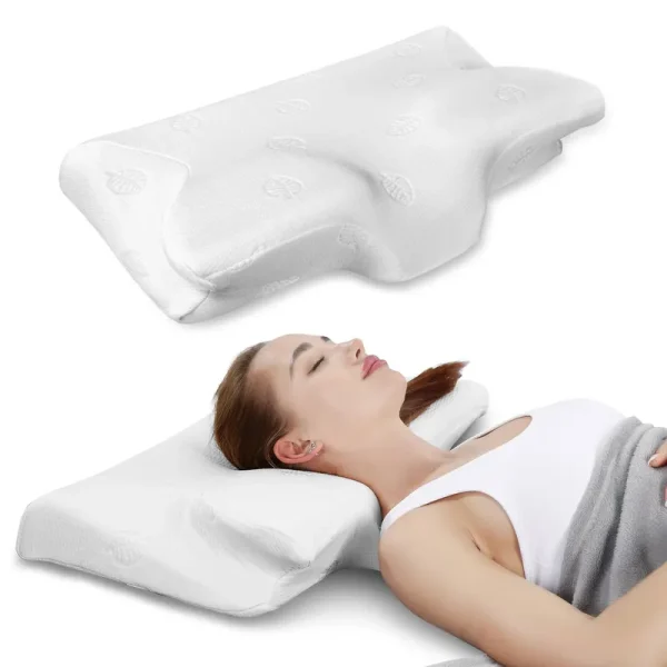 Marnur Memory Foam Pillow Cervical Orthopedic Pillow, for Side Back Stomach Sleeper, Washable Cover, White, Size: 25 x 13.5 x 5.5