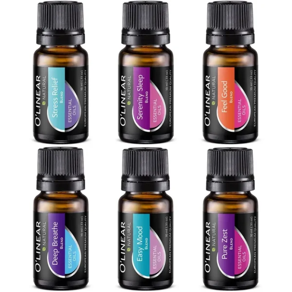 O'linear Top 6 Blends Essential Oils Set - Aromatherapy Diffuser Blends Oils for Sleep, Mood, Breathe, Temptation, Feel GOOD, Stress Relief