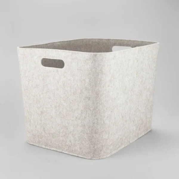 14" x 15" Large Felt Basket with Stitching Oatmeal - Brightroom