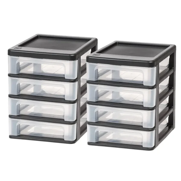 Iris USA Compact Desktop 4-Drawer System, Black, 2-Pack