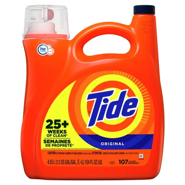 Tide Original He, 107 Loads Liquid Laundry Detergent, 154 fl oz