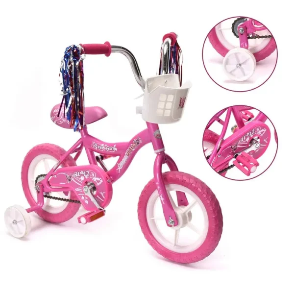 BMX 12 In. Kid's Bike for 2-4 Years Old. Bicycle for Girls with Front Basket. EVA Tires with Training Wheels. Pink