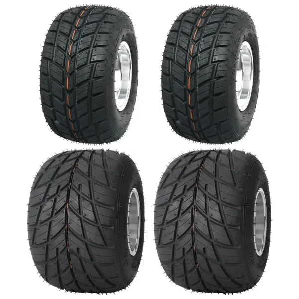 Set 4 Go Kart Tires and Rims, 10x4.50 - 5 Front Tubeless Tires Rims, 11x7.10 - 5 Rear Tires Rims, Go Cart Wheels and Tires Fit Bolt Pattern 58 Mm with 3 Holes Drift Trike, Buggy Lawn Mower