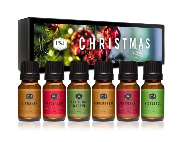 Christmas Set of 6 Premium Grade Fragrance Oils - Christmas Wreath, Mistletoe, Candy Cane, Gingerbread, Cinnamon, and Cranberry