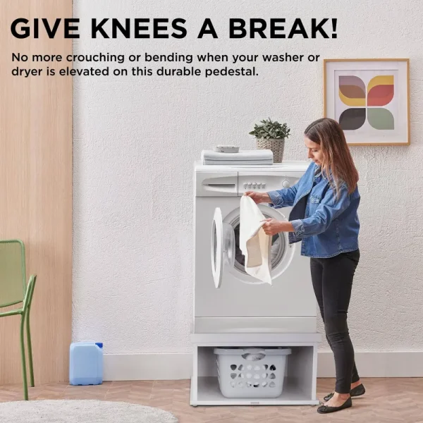 Ivation Wooden Laundry Pedestal for Washer & Dryer Universal Fit 1 Pack - White