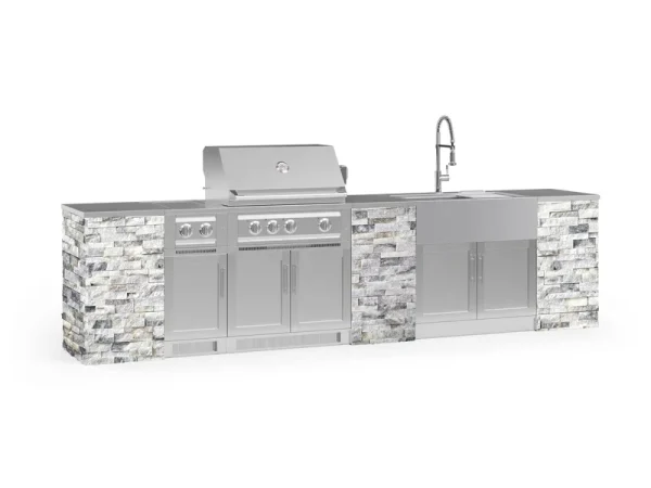 Outdoor Kitchen Signature Series 11 Piece Cabinet Set with 33 in. Liquid Propane Gas Platinum Grill NewAge Products