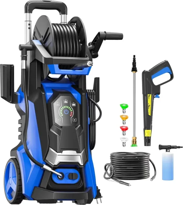 Electric Pressure Washer 5000PSI - Max 3.6GPM Power Washer Touch Screen Adjustable Pressure, 4 Nozzles and 500 ml Foam Cannon Power Washer Cleaning for Patio Blue