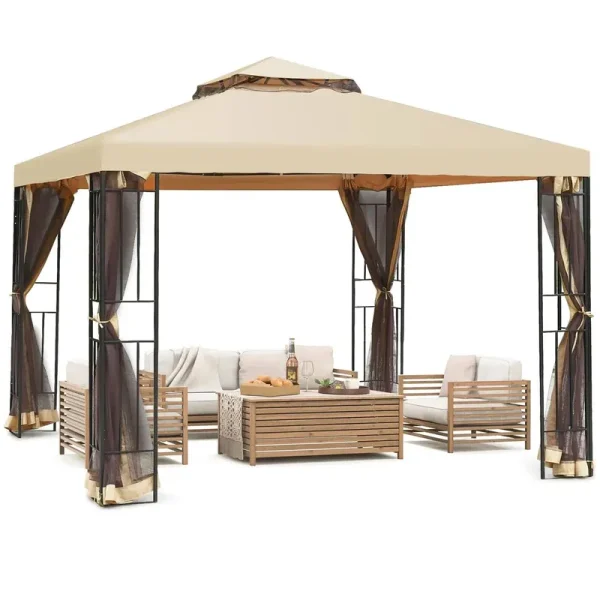 10x10 ft Patio Gazebo with Mesh Netting Outdoor Canopy for Backyard Garden Pool-Side(10' x 10')