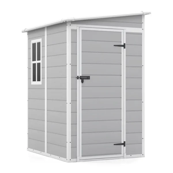 Patiowell 5x4 FT Outdoor Storage Shed, Resin Storage Shed with Floor & Window & Lockable Door for Patio Furniture, Garden Tools and Bicycle, White
